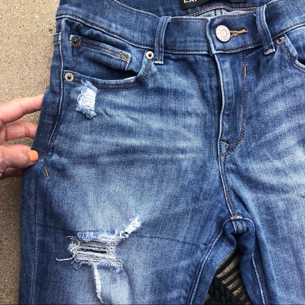 Express Distressed Skinny Jeans Size 4 - Legging Mid Rise - Picture 4 of 9
